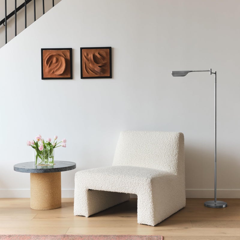 Brightech Leaf Pharmacy LED Reading Lamp, Dimmable Floor Lamp with Easy Adjustable Rotation Over Chair or Desk for Living Room, Work Light for Office, Modern Minimalist Home Decor - Platinum Silver - Image 3